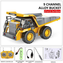 RC Excavator Dumper hauler truck complete set with battery and remote for kids construction play indoors and outdoors.