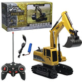Toy excavator with remote control and packaging
