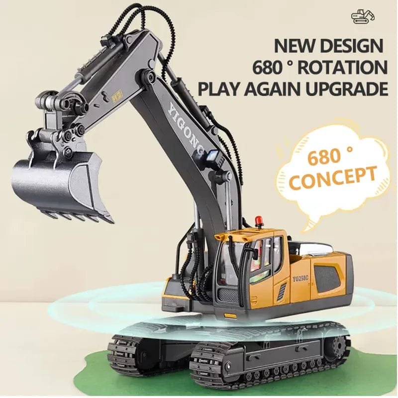 RC Excavator Dumper with rotating cab for realistic digging action during sandbox play and construction role play.
