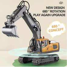 RC Excavator Dumper with rotating cab for realistic digging action during sandbox play and construction role play.
