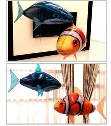 RC Flying Shark Balloon inflatable shark and clownfish pair for indoor flying games and childrens party fun.