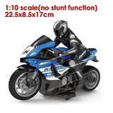 Model motorcycle with rider, showing size dimensions.