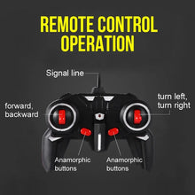RC Transforming Robot Car remote control with labeled buttons for easy kids operation and play.