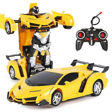 RC Transforming Robot Car yellow model with remote control for energetic kids outdoor play.