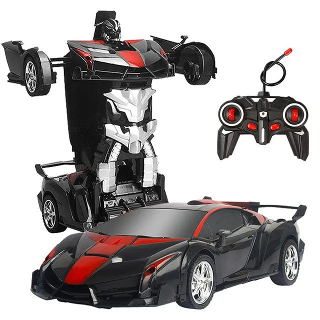 RC Transforming Robot Car yellow sports model in robot form for kids imaginative remote control play.