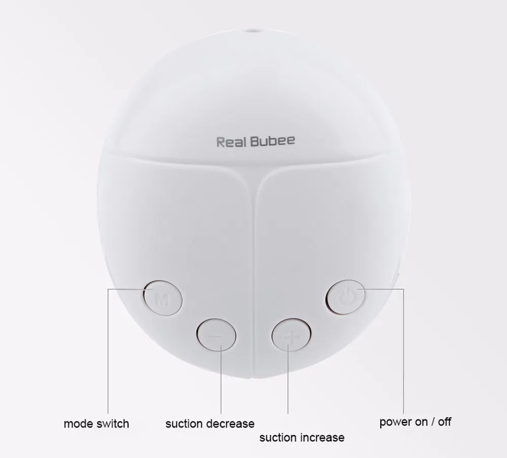 Real Bubee Electric Breast Pump control panel with labelled buttons for adjusting suction levels during comfortable pumping.