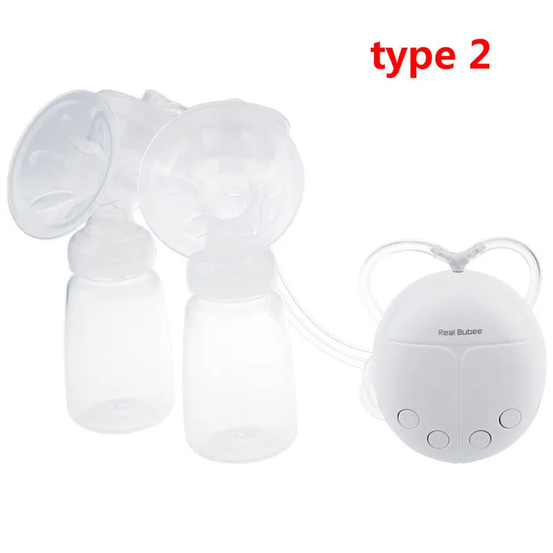 Real Bubee Electric Breast Pump type 2 with white control unit and bottle for convenient milk collection and storage.