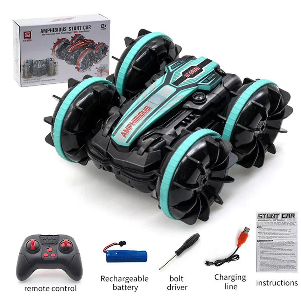 Amphibious RC Stunt Car rechargeable battery build for fast flipping runner play.