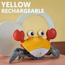 Rechargeable Induction Crab Toy in yellow with sensor detail for musical interactive play and early cause and effect learning.