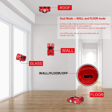 Red anti gravity stunt RC car with drive mode indicators for floor, wall, and ceiling racing.