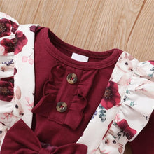 Red baby girl bodysuit and floral trousers two-piece set for 0-18 month everyday wear and winter outings.