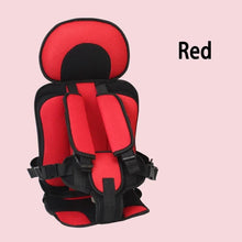 Red and black shopping trolley cushion with thick sponge seat support for toddlers during store visits.
