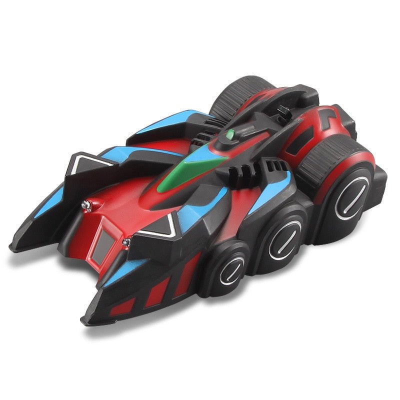 Red and blue remote control anti gravity 360 stunt car for wall and ceiling driving fun.