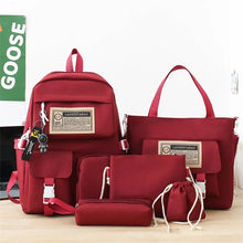 Red Harajuku Kawaii bag set with backpack, handbag, drawstring bag, and pouch for school, sports, and outings.