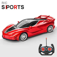 Red RC sports drift car with remote for high-speed racing and outdoor kids play.