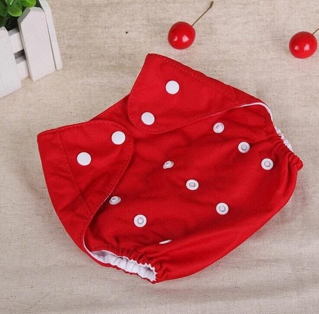 Red Washable Reusable Nappy cloth diaper with snap buttons for adjustable daily wear and eco-friendly changing.