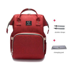 Red USB Large Capacity Nappy Bag maternity travel backpack for holding nappies, bottles, and a changing mat neatly.
