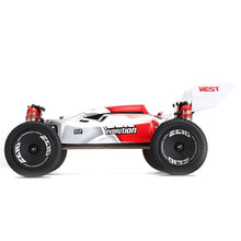 Red and white 4WD RC crawler drift car side view built for 60km/h high-speed racing.