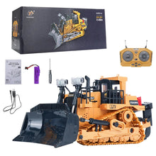 Remote control bulldozer toy kit with battery and charger, boxed and ready for sandpit construction fun.