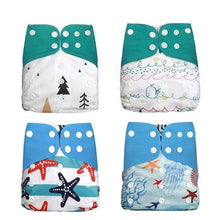 Four colorful baby diapers with different patterns (option 9)