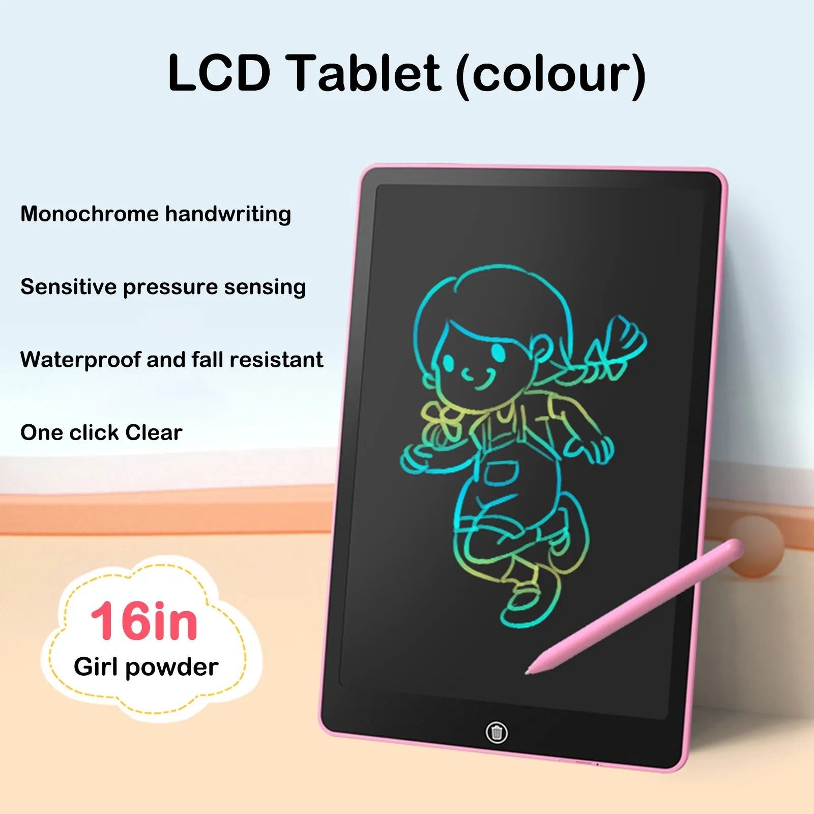 16-inch LCD tablet with a pink pen