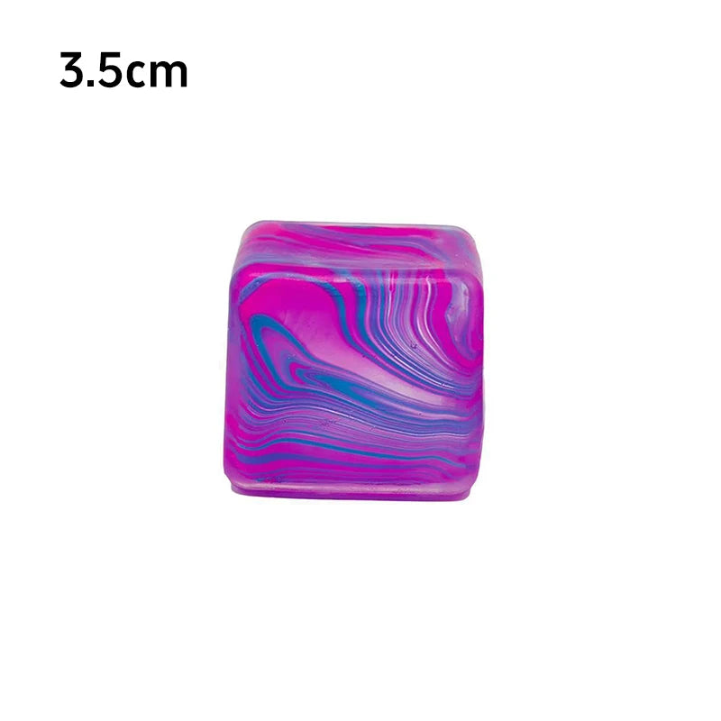 Colorful swirled cube with size indication