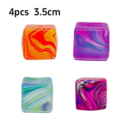 Four colorful marbled cube-shaped 