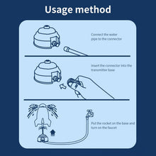 Rocket water sprinkler toy setup guide for connecting the hose and starting backyard water play.