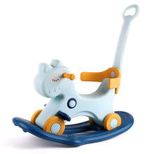 Rocking Horse Ride-On in unicorn design with parent control handle for guided rocking play.
