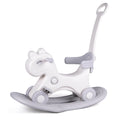 Classic white and gray Rocking Horse Ride-On with safety push handle for nursery play.