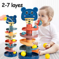 Rolling Ball Track Tower bear-design marble run toy for toddler STEM play and hands-on learning.