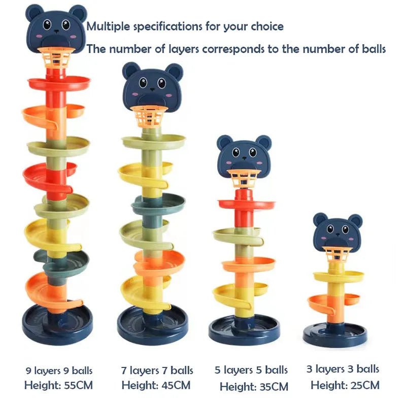 Rolling Ball Track Tower bear towers shown in multiple layer heights for choosing the right educational set.