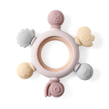 Round Silicone Teether Handbell Rattle ring for easy little-hand gripping and gentle relief when teeth come through.