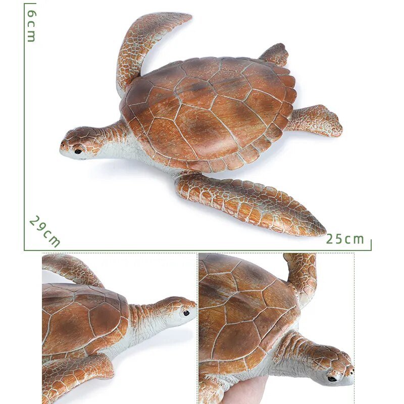Large Soft Rubber Sea Life Figure plush-style turtle toy shown with measurements.