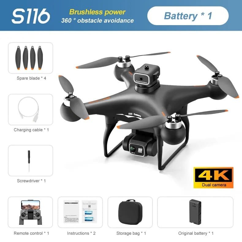 S116 8K drone battery and propeller accessory bundle for extended flight time and easy in-field repairs.