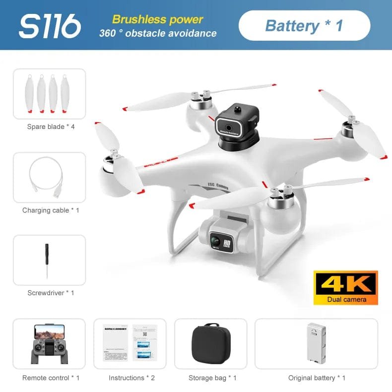 S116 drone 50x zoom camera specifications for distant subject filming, landscape shots, and aerial exploration.