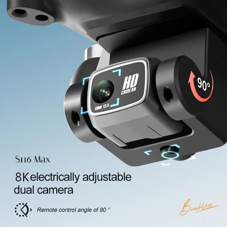 S116 drone 8K dual camera with electric angle adjustment for framing aerial photos and video from the remote.