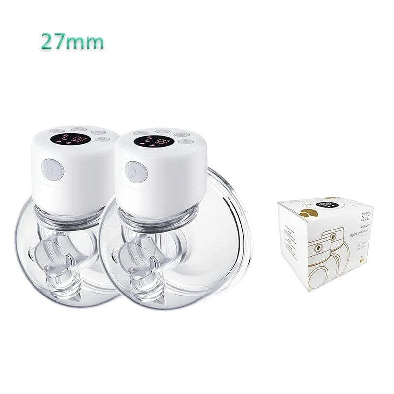 S12 breast pump twin set with suction cup and carton for complete hands-free pumping and milk collection.