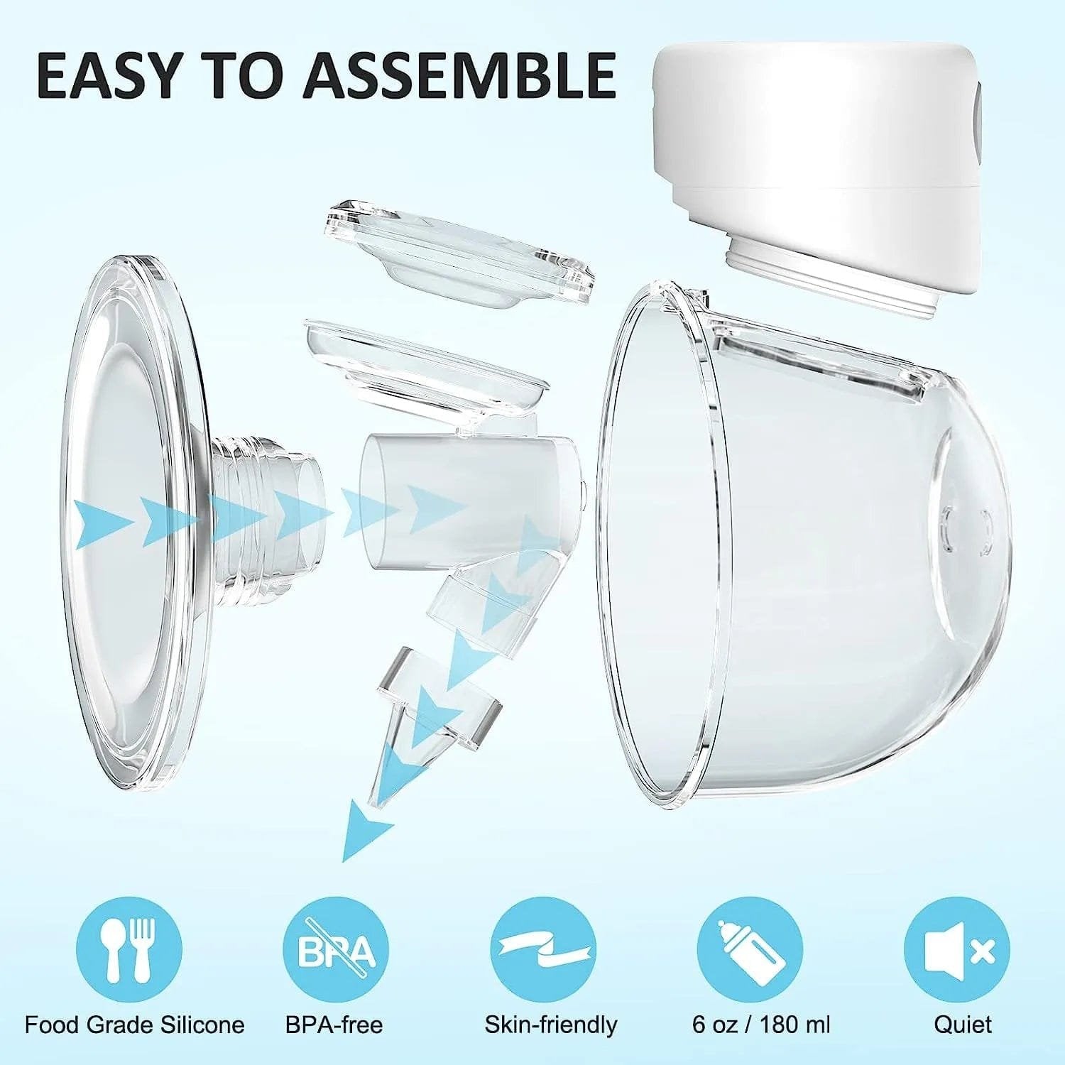 S12 wearable breast pump parts and assembly diagram for easy setup, cleaning, and everyday pumping use.