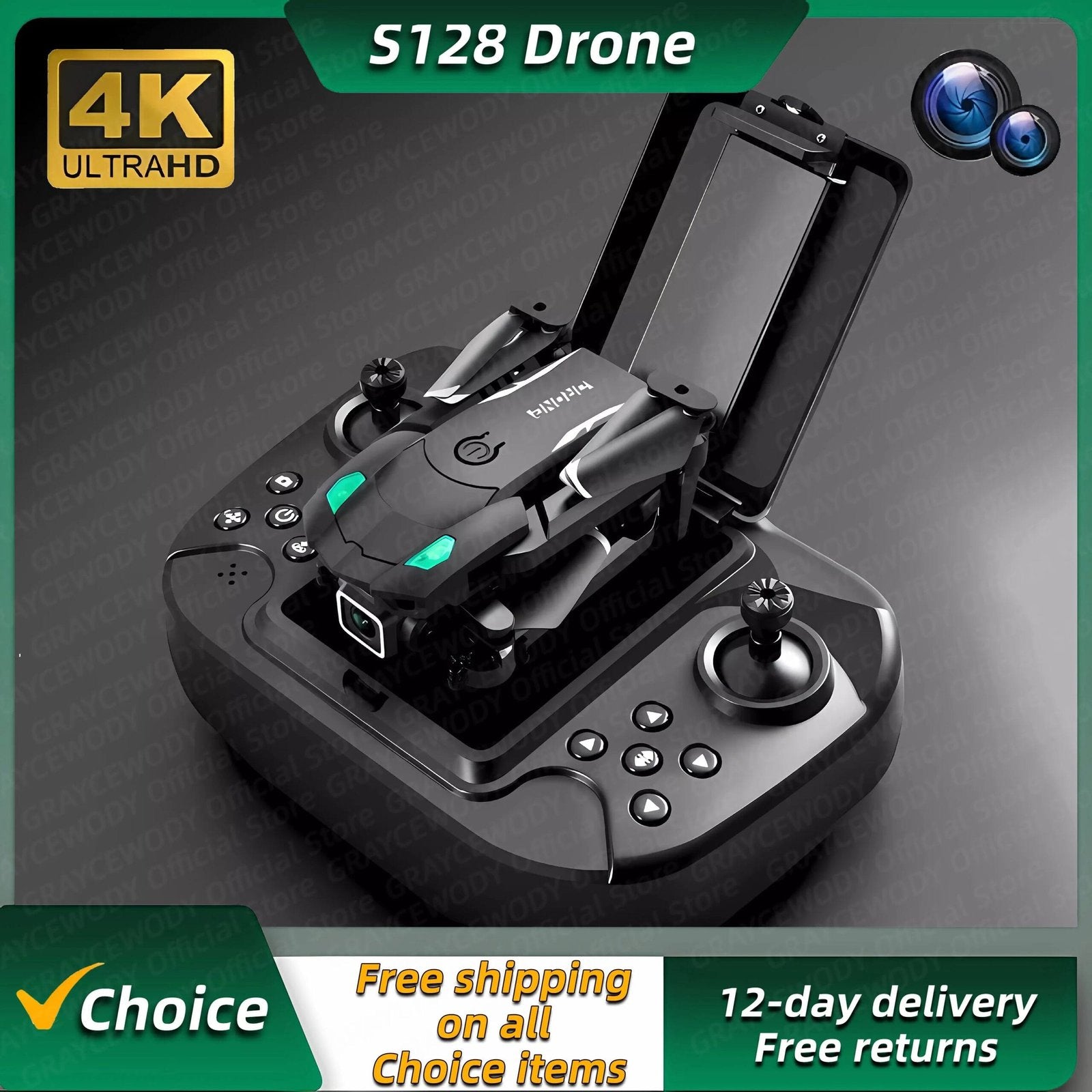 S128 mini drone with 4K HD camera and controller for aerial photography, travel filming, and beginner flying.