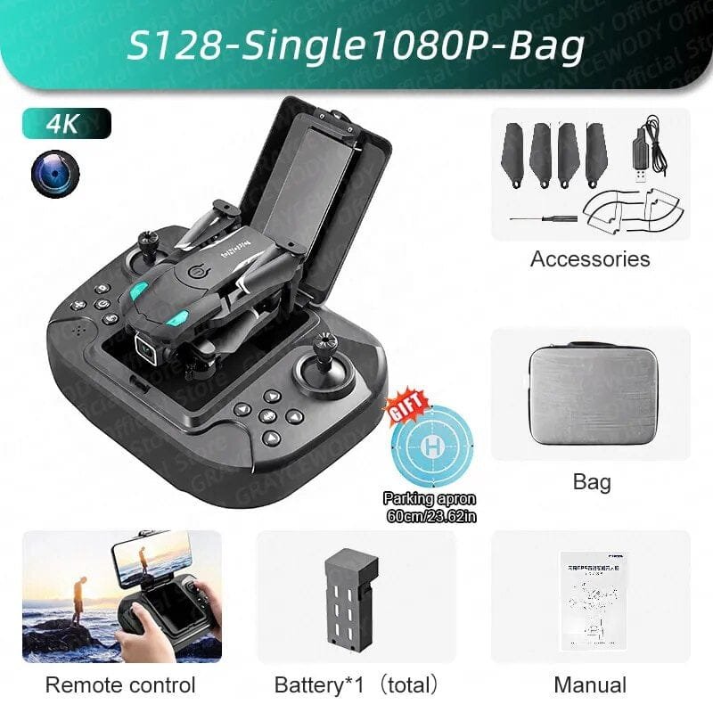 S128 mini drone complete kit with bag and battery as a gift set for hobby flyers and travel creators.