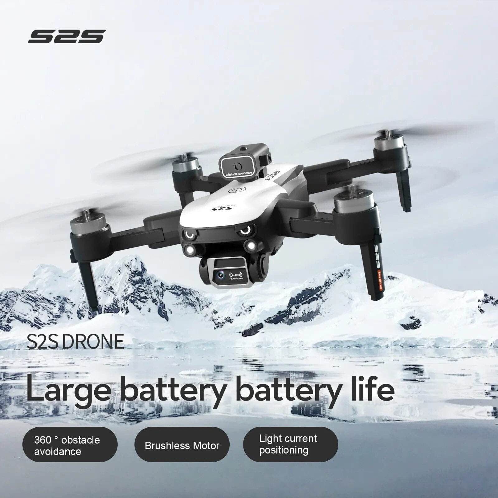 S2S drone in mountain flight showing product features for landscape aerial filming and travel shoots.