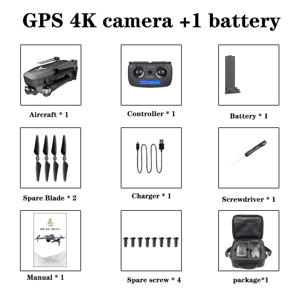SG906 Pro 4K camera drone accessory checklist for confirming included parts before the first outdoor flight.