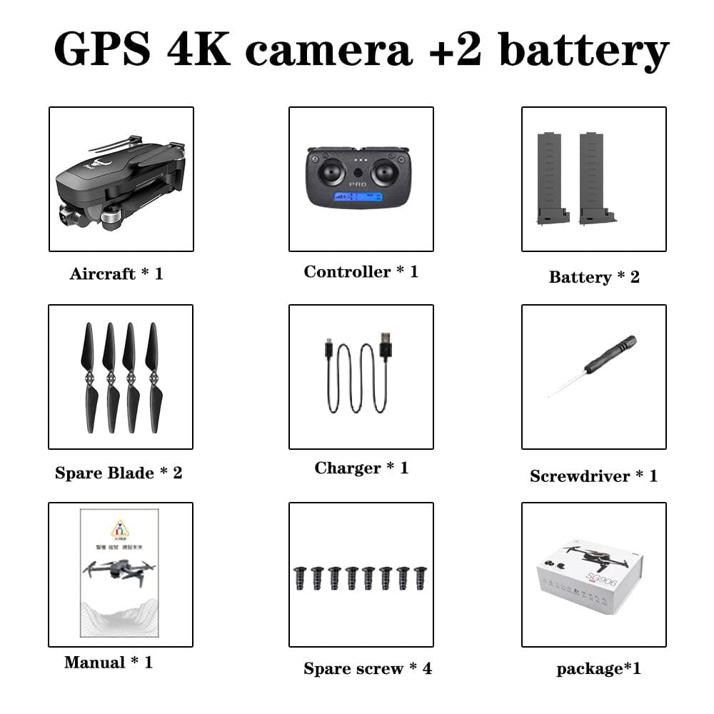 SG906 Pro drone battery set and tool kit for maintaining the quadcopter between outdoor photography flights.