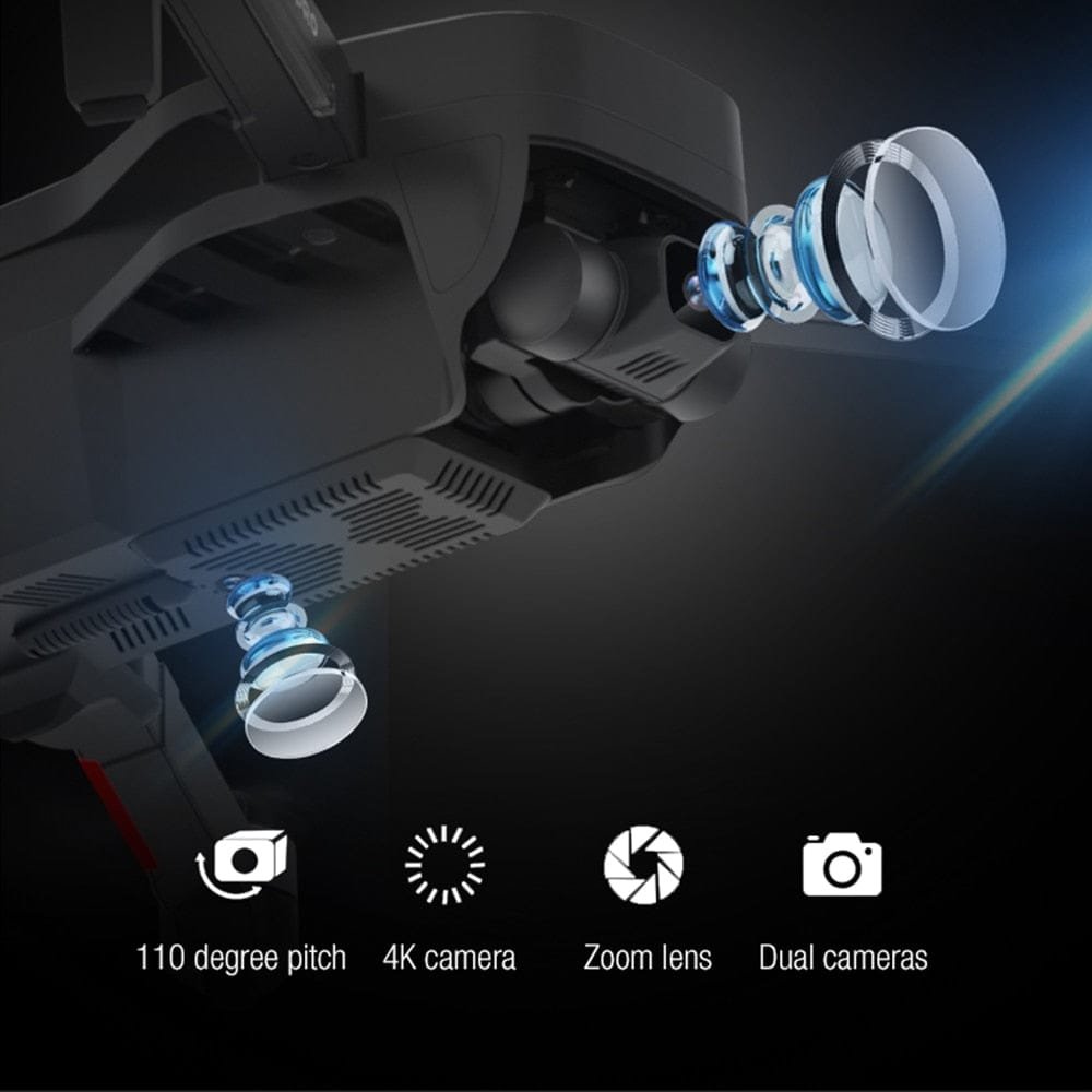 SG906 Pro drone mechanical gimbal camera lens for shake-free 4K aerial footage and steady landscape shots.