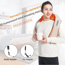 U-Shape Shiatsu Massager with 3D hand-style kneading nodes and adapter for deep neck relief at home or in the office.