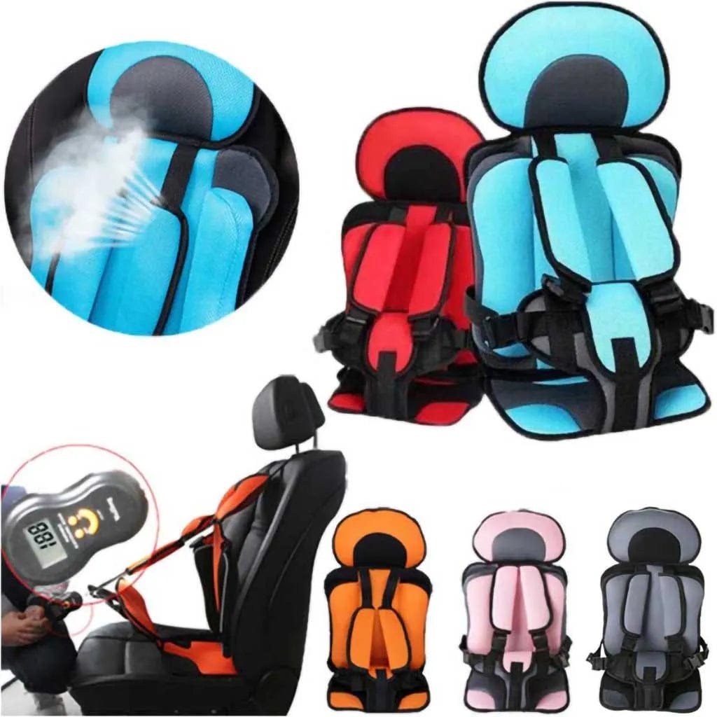 Colour options and close-up details of the shopping cart mat used to cushion trolley and stroller seats for children.
