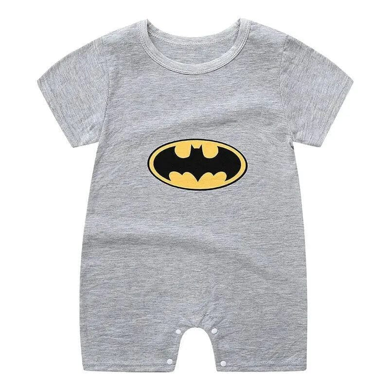 Gray baby romper with Batman logo 