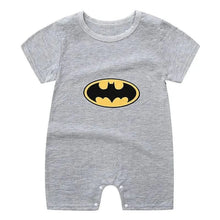 Gray baby romper with Batman logo 