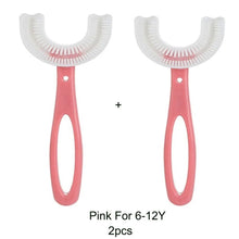 Silicone U-Shaped Teeth Cleaner used by a child for hands-on brushing practice at home.